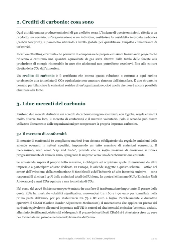 Pagina interna della guida ai crediti di carbonio